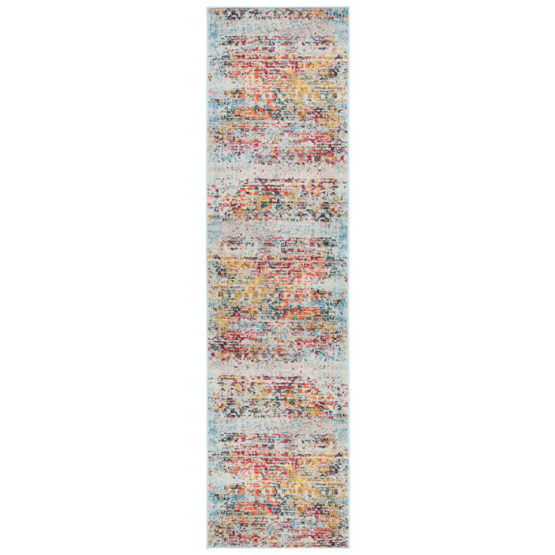 Tapis d'intérieur abstrait fabriqué à la machine en gris / rouge / jaune, Tapis de couloir 2 pi 2 po x 8 pi