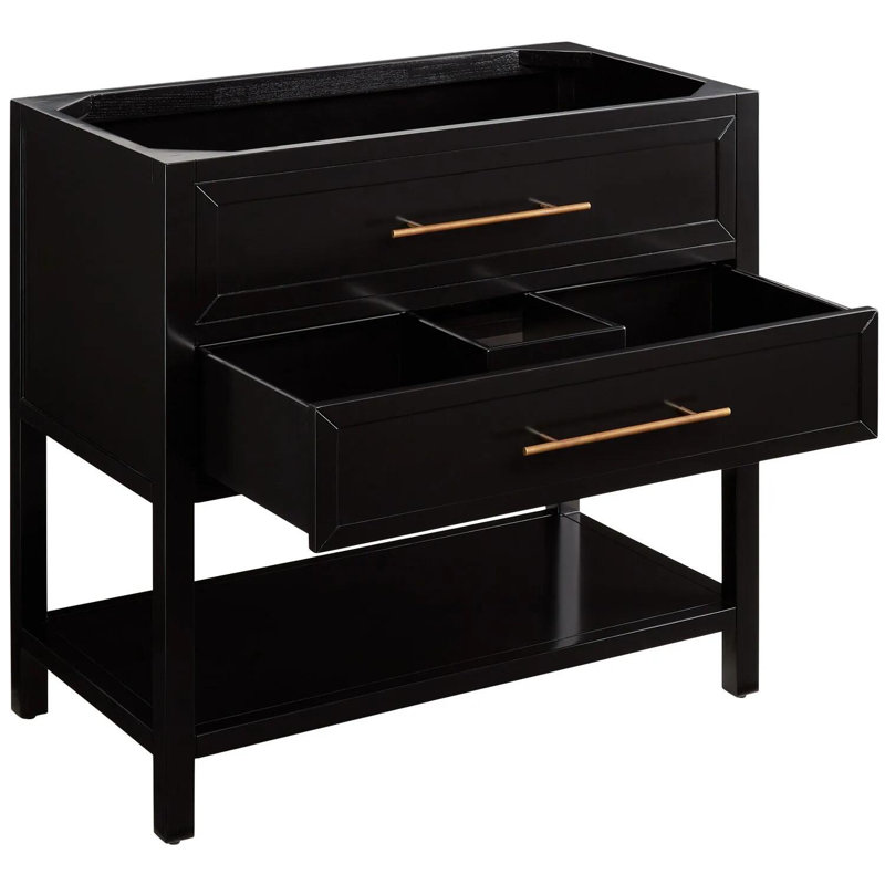 36" Robertson Single Bathroom Vanity Set with Rectangle Undermount Sink, Carrara Marble, Black, No Faucet Hole