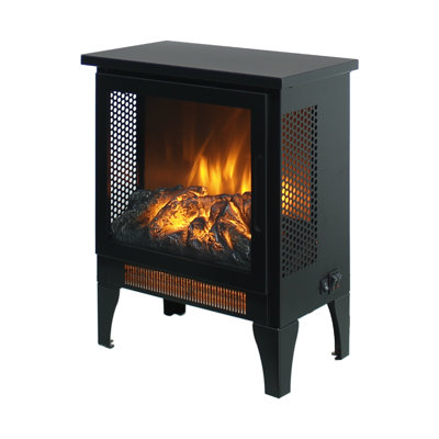 Poêle électrique 15 po, flamme 3D, chaleur 1400W / 700W, 5000 / H, chauffage 400 pieds carrés, DEL 50000 heures, compact, noir avec effet de flamme, zone de chauffage, autoportant,