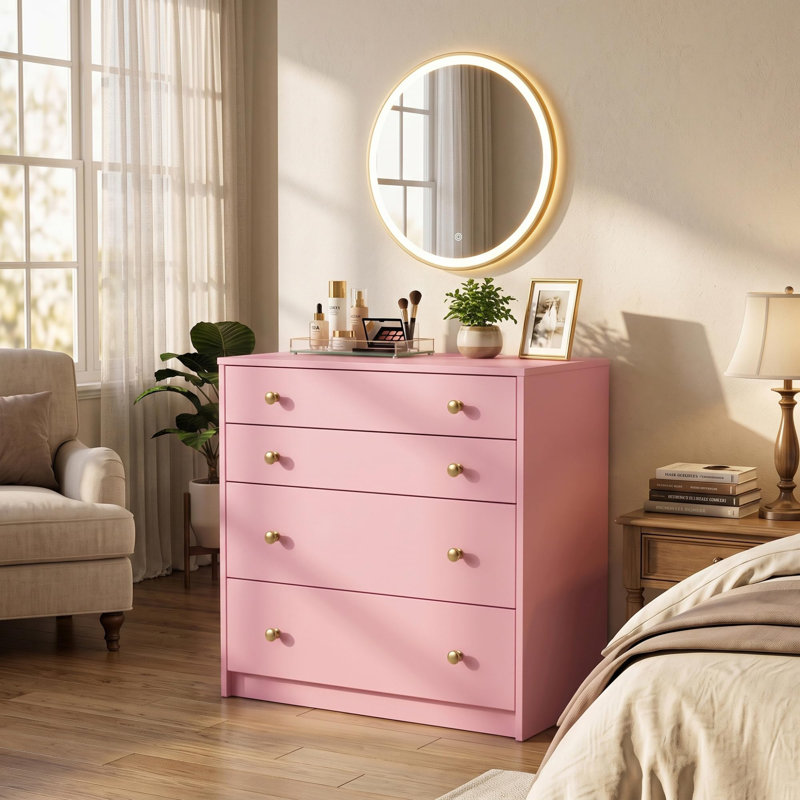 L 33 po x P 20 po x H 36 po Commode pour table à langer avec 4 tiroirs, Rose