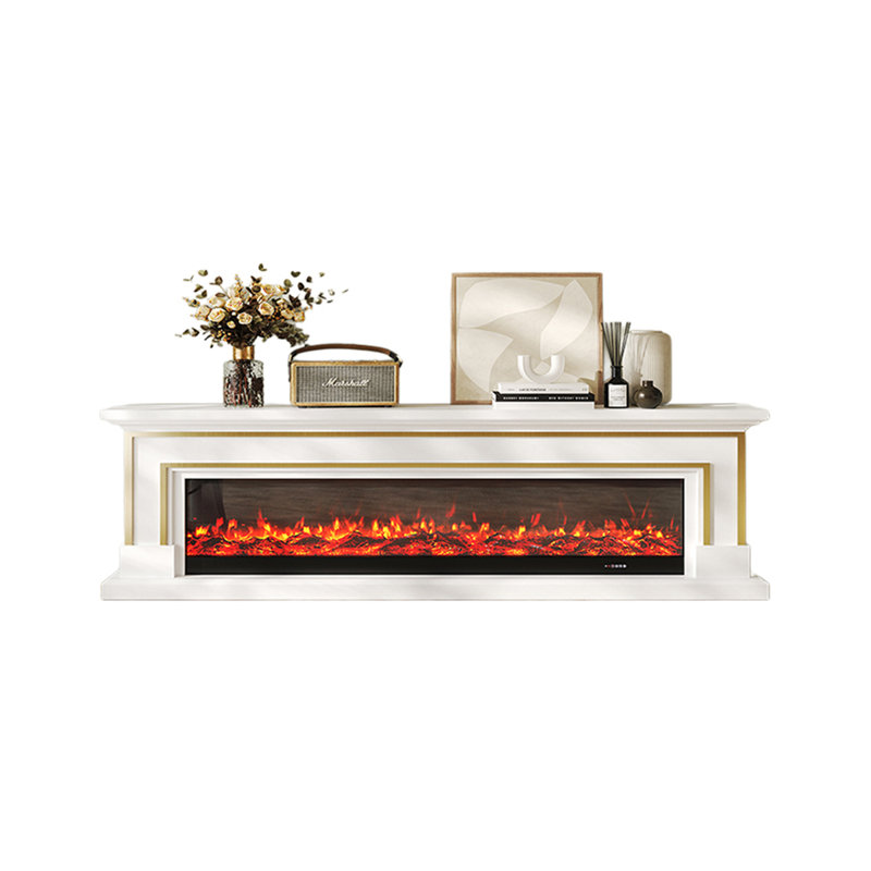 White Solid  Wood TV Cabinet Fireplace, White, 27.56” H x 70.87” W x 12.6” D