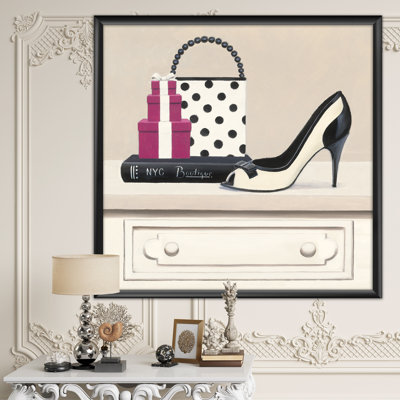 «Fashion Stiletto and Glamour Polka Purse», reproduction sur toile encadrée
