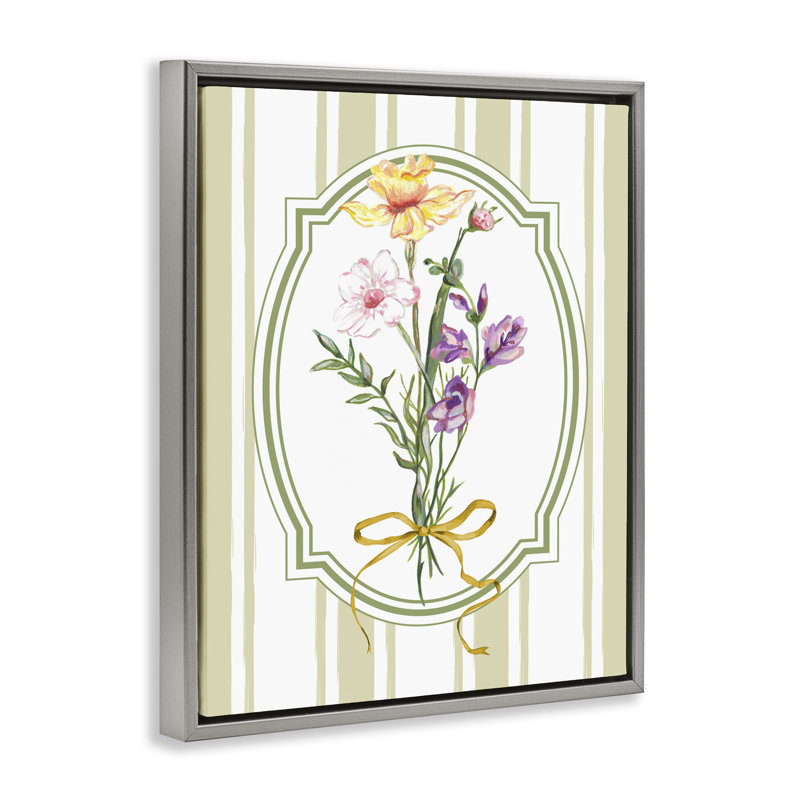 Fleurs sauvages rétro avec cadre flottant à ruban, design par Adonna Ebrahimi, Cadre flottant gris lustré, H 31 po x l 25 po