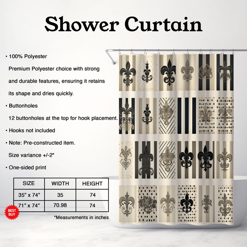 Rideau de douche Damure Allure - Premium, H 74 po x l 71 po
