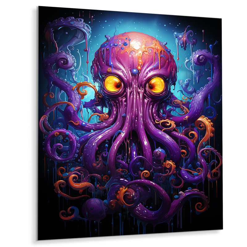 Décoration murale en métal mauve avec pieuvre électrique - Animaux, H 20 po x l 12 po x P 1 po