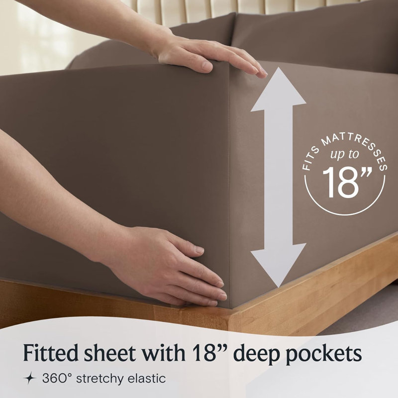 Ensemble de draps 4 pièces Luxclub, Écorce, Ensemble de draps pour lit double avec 4 taies d'o