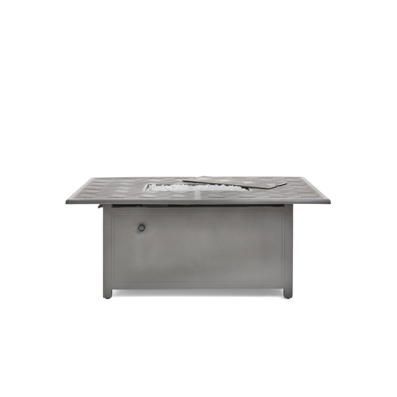 Merge Tables Rectangle Aluminum Propane Fire Pit Table with Lid, Weathered Teak