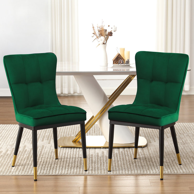Chaise parsons rembourrée en velours Guitierrez, Vert