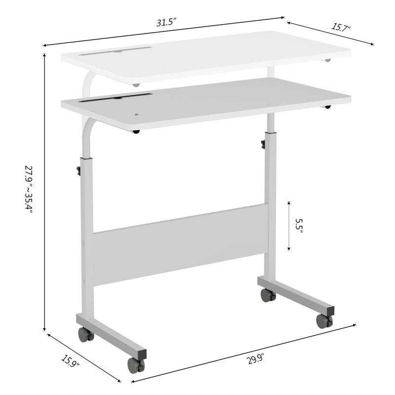 White Adjustable Height Standing Desk with Wheels and MDF Top