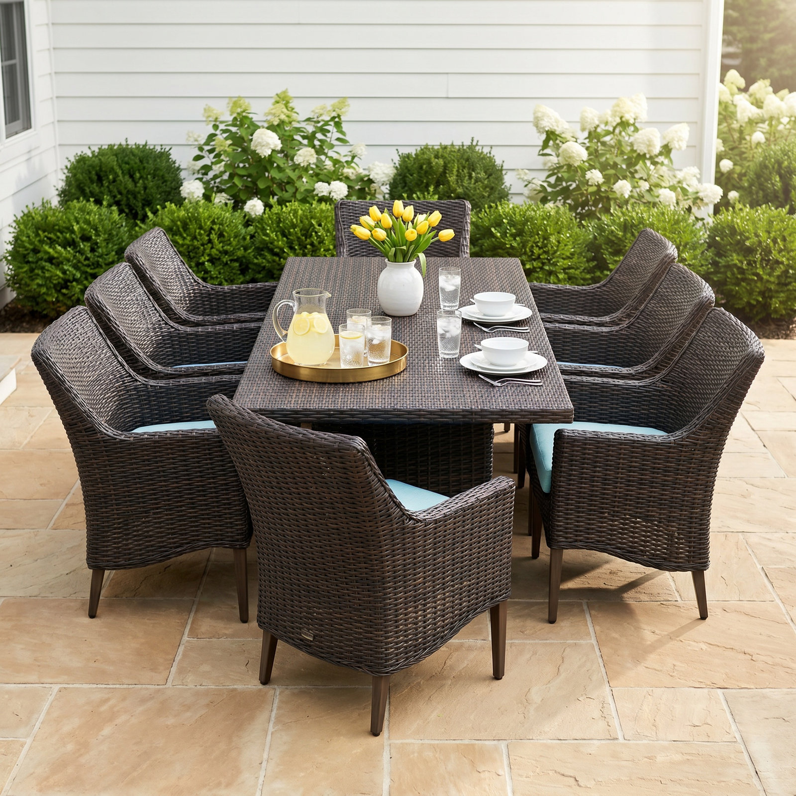 Keiser 84" Patio Dining Set, Blue, 10