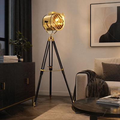  Industrial Tripod Floor Lamp with Adjustable Steel Spotlight