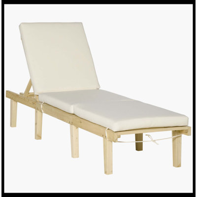 Outdoor Chaise Lounge Chair, Patio Recliner With 4-Position Adjustable Backrest & Plush Cushion – Ideal For Deck, Beach, Lawn & Sunbathing (Natural)