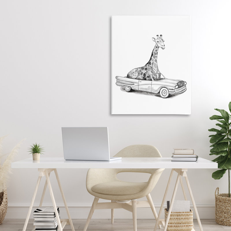Girafe dans une toile de véhicule rétro, design par Rachel Nieman, 30" H x 24" W