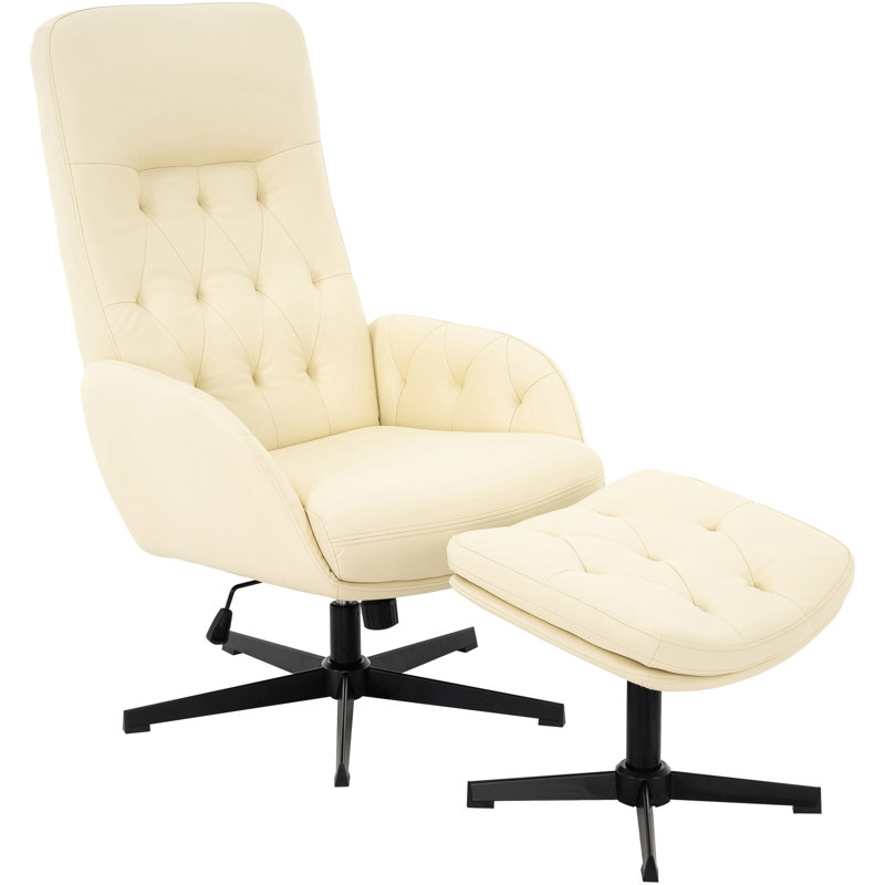 Meleri Reading Chair with Ottoman, PU Leather Lazy Chair with Ottoman, Leisure Sofa Armchair with Footrest , Reading Chair for Living Room, Bedroom and Office