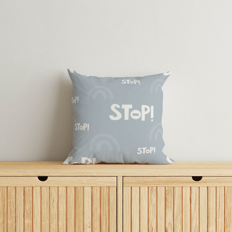 Coussin Stop, H 16 po x l 16 po, Bleu ardoise / ivoire