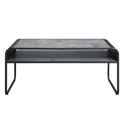 Modern Industrial Style Black Metal Frame Coffee Table With Open Shelf And Curved Edges For Living Room Decorating Rectangular Frame, In