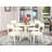 5 Piece Modern Dining Table Set Includes a Round Wooden Table with Dropleaf and 4 Faux Leather Dining Room Chairs, Linen White-977685356