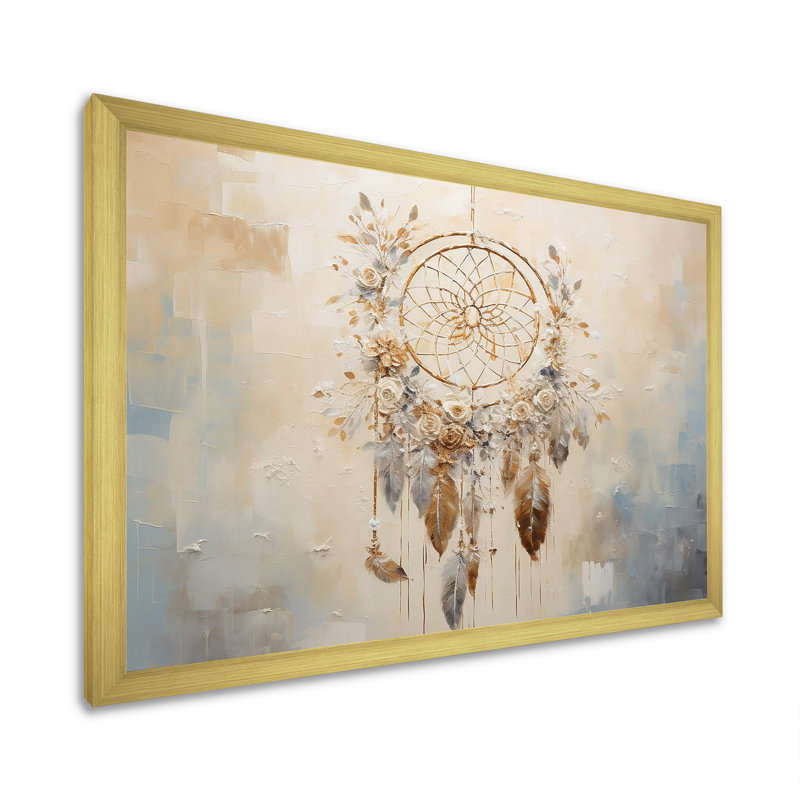 «Beige et gris fils de rêves», impression sur toile, Cadre doré simple, H 34 po x l 44 po x P 1,5 po
