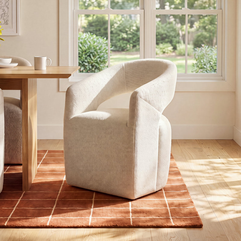 Camino Performance Fabric Rolling Arm Chair, Off White Boucle