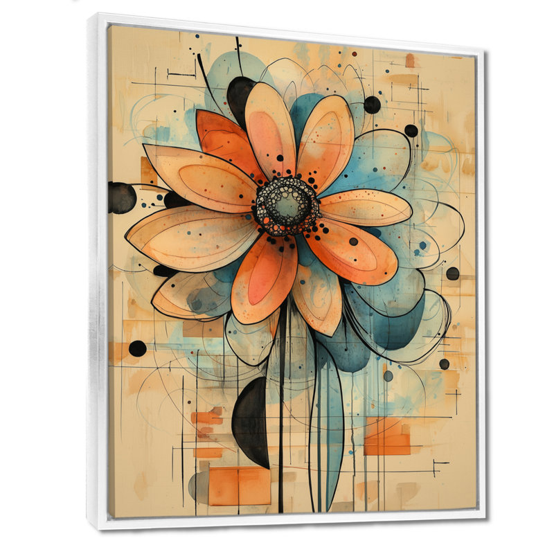 Pastel géométrique Dahlia Twist I - art mural Dahlia, H 44 po x l 34 po, Reproduction avec cadre flottant, Blanc