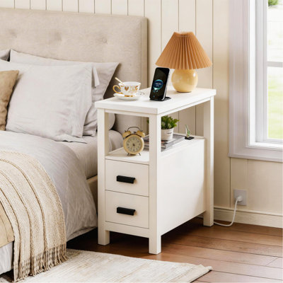 End Table with Charging Station,Side Tables with USB Ports & Outlets,Side Table with 2 Drawers, Small Wood Bedside Table, Small Rustic Side Table, Modern End Table with Drawer