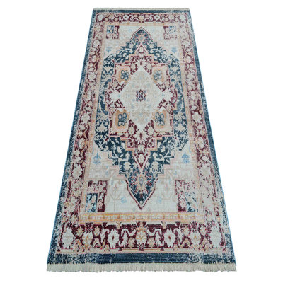 Tapis de couloir en polyester fabriqués à la machine - Tapis de couloir, couleur rouge, conception orientale, tapis à poils courts pour le salon, la chambre à coucher