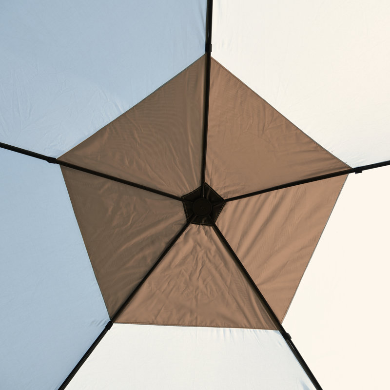 Tan 5-Sided Pop-Up Outdoor Gazebo with Fiberglass Frame