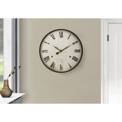 Clocks, 20" Round, Wall Clock, Antique Brown, Transitional