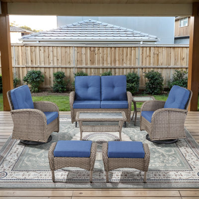 This Stylish Willow Terrace Glider Loveseat Conversation Set Turns Your Outdoor Area Into A Private Vacation Destination.It Includes A Glider Loveseat,  2 Classic Swivel Chairs, A Side Table, 2 Ottomans And A Coffee Table. Its Design Aims To Balance Comf