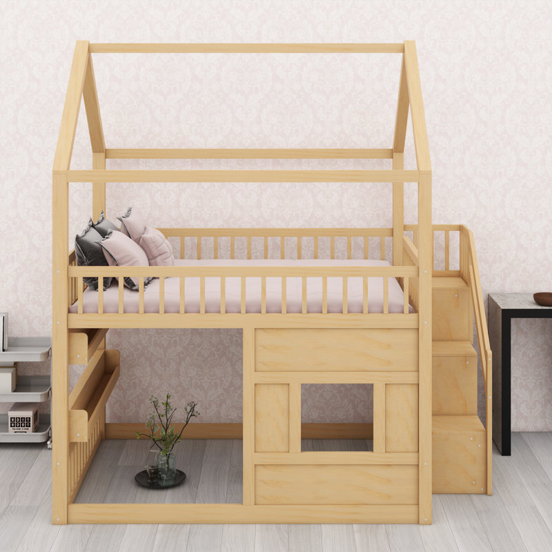 Lit pour enfant avec tablettes à DEL intégrées, Naturel