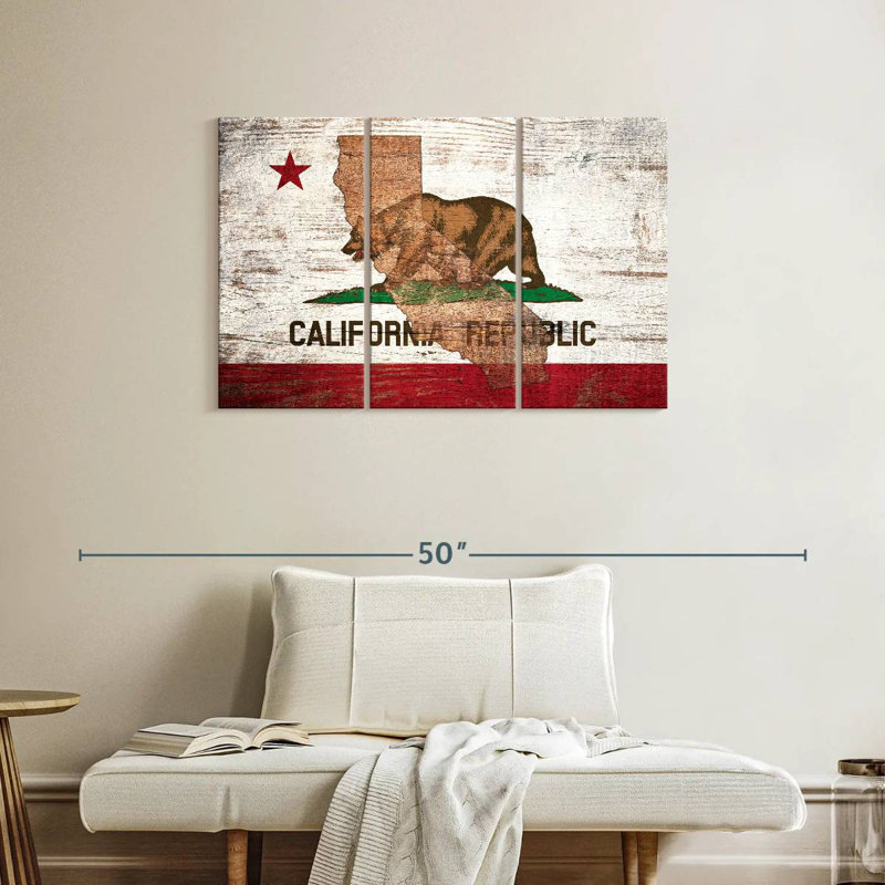 Borges State Map Over California Flag, 24" H x 38" W