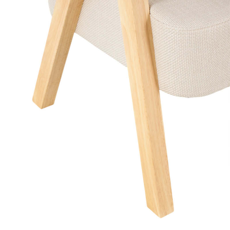 Polyester Arched Boucle Beige Living Room Accent Chair With Brown Angled Wooden Legs