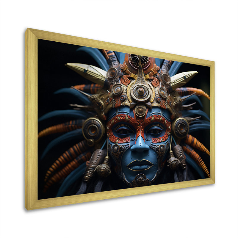 «Christaphor African Tribes Mende Mask II», reproduction sur toile, Cadre doré simple, H 34 po x l 44 po x P 1,5 po