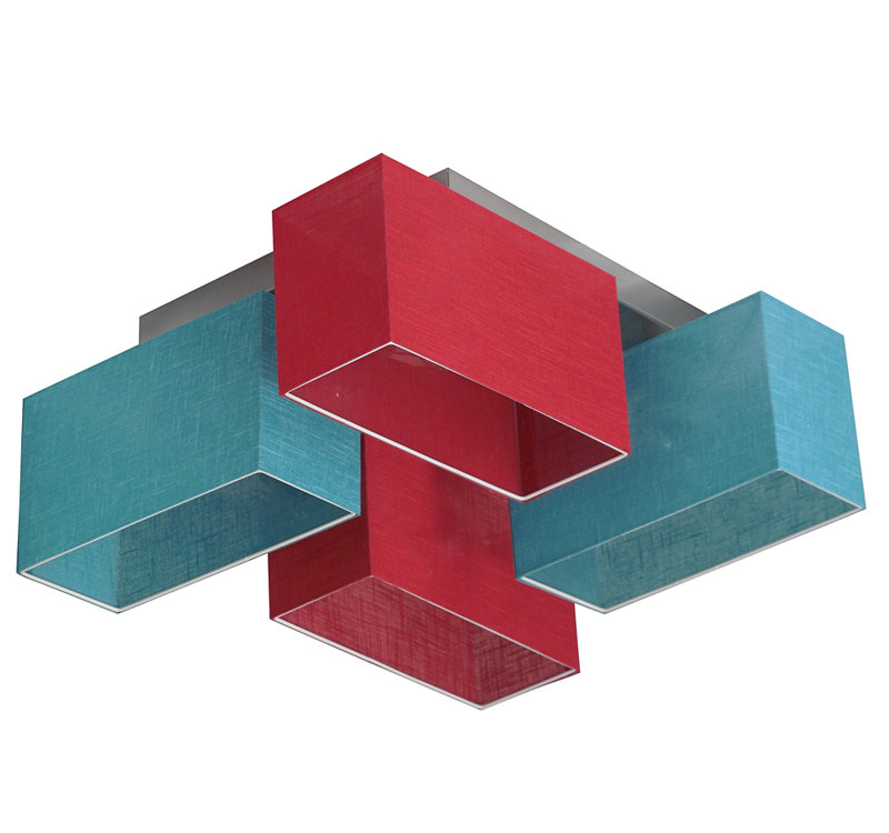 Seaton Semi Flush Mount, Burgundy/Turquoise transparent, Matt brushed nickel