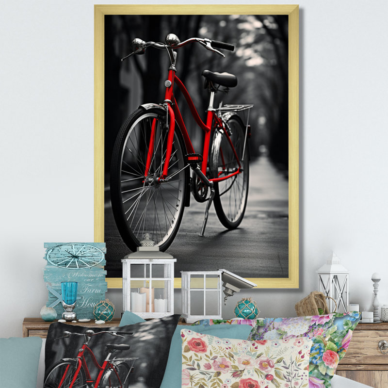 Vélo, bicyclette, bonheur III - impression, H 20 po x l 12 po x P 1 po, Encadrement doré