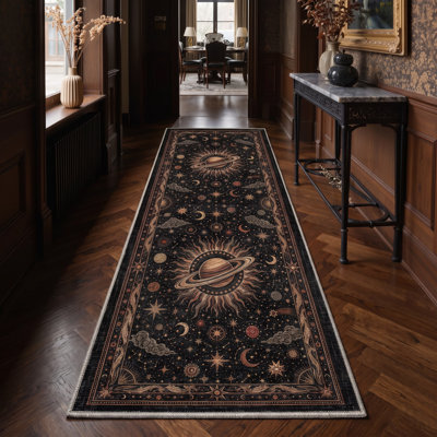 Tapis de couloir noir / brun lavable à la machine avec envers antidérapant