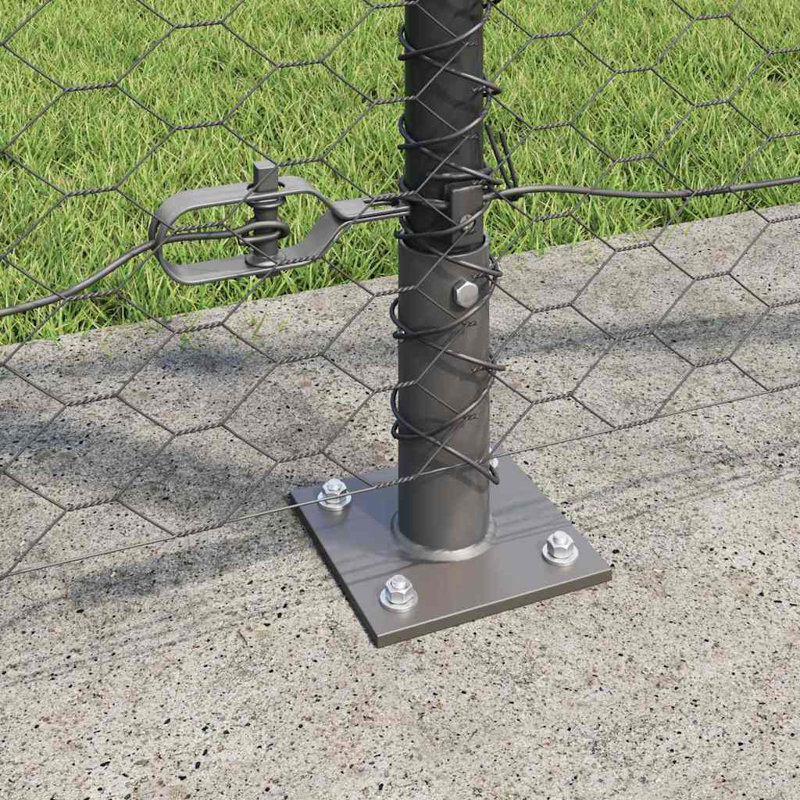 Vidaxl Fence With Posts PVC-Coated Steel, Grey, 120cm H x 2500cm W x 3.2cm D