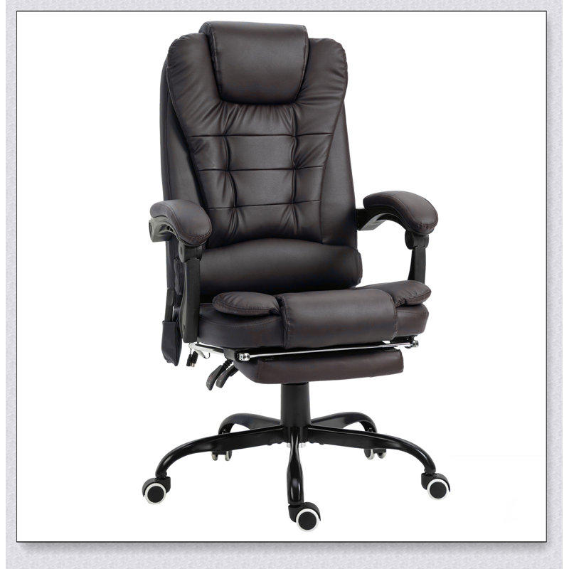 Chaise de bureau avec structure en métal, similicuir, pivotant, soutien lombaire, massage, hauteur réglable, Brun