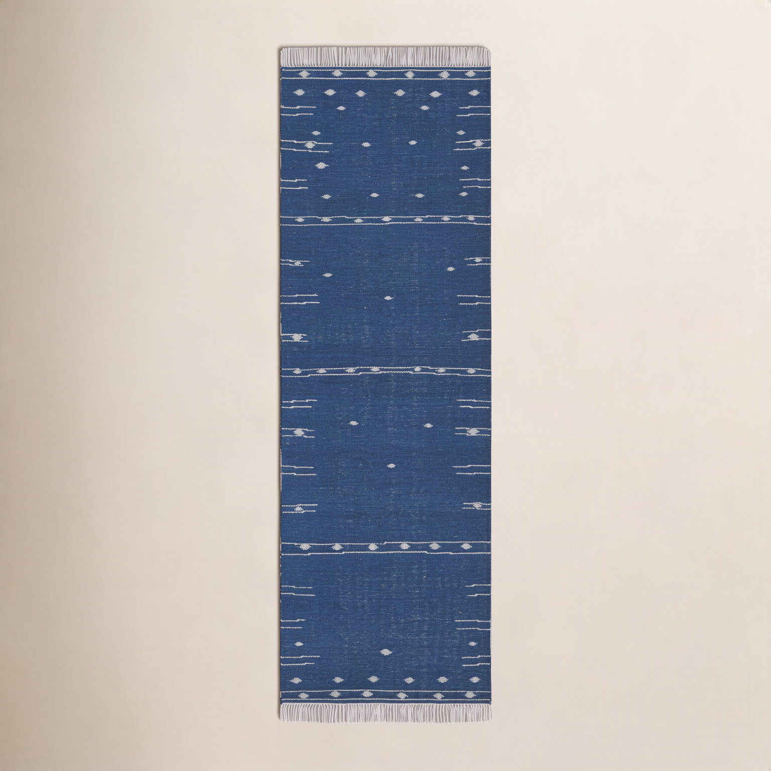 Blue White Hand-Woven Moroccan Outdoor Rug, Runner 2'6" x 8'
