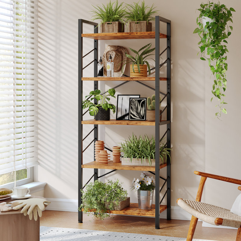 3/4/5-tier Bookshelf - Space-saving Storage Unit With Metal Frame And Wood Shelves - For Living Room, Office, And Bedroom