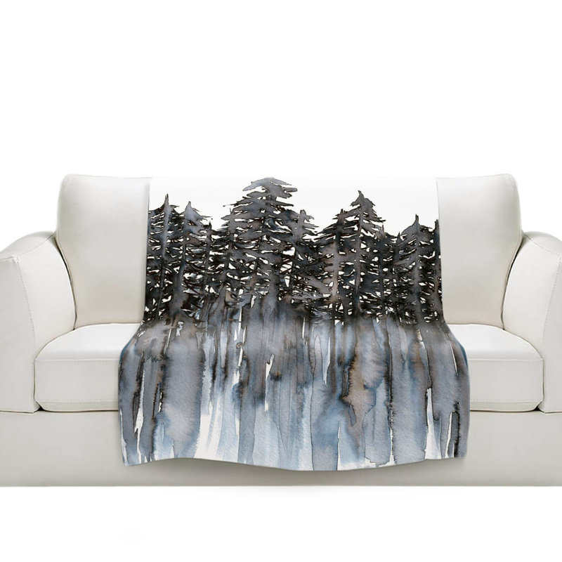 Couverture en sherpas gris doux forest trees, l 68 po x L 80 po