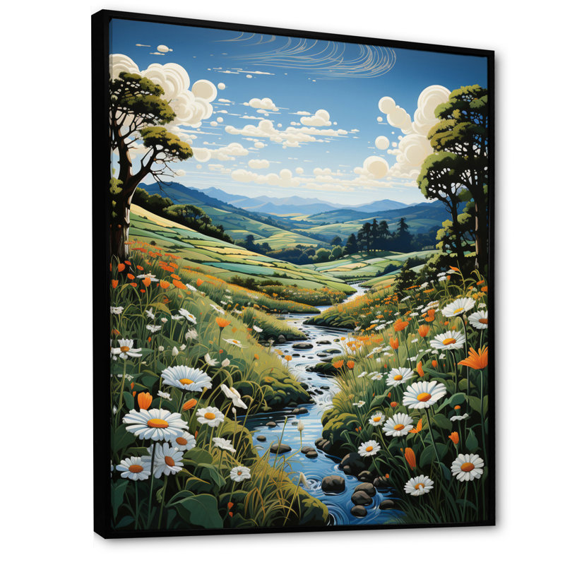 Barid " Countryside River Bend I ", Black Framed, 20" H x 12" W x 1" D