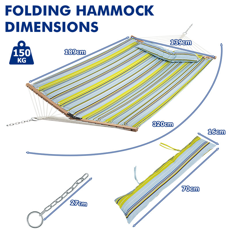 Portable Double Spreader Bar Hammock, Light Blue/Yellow