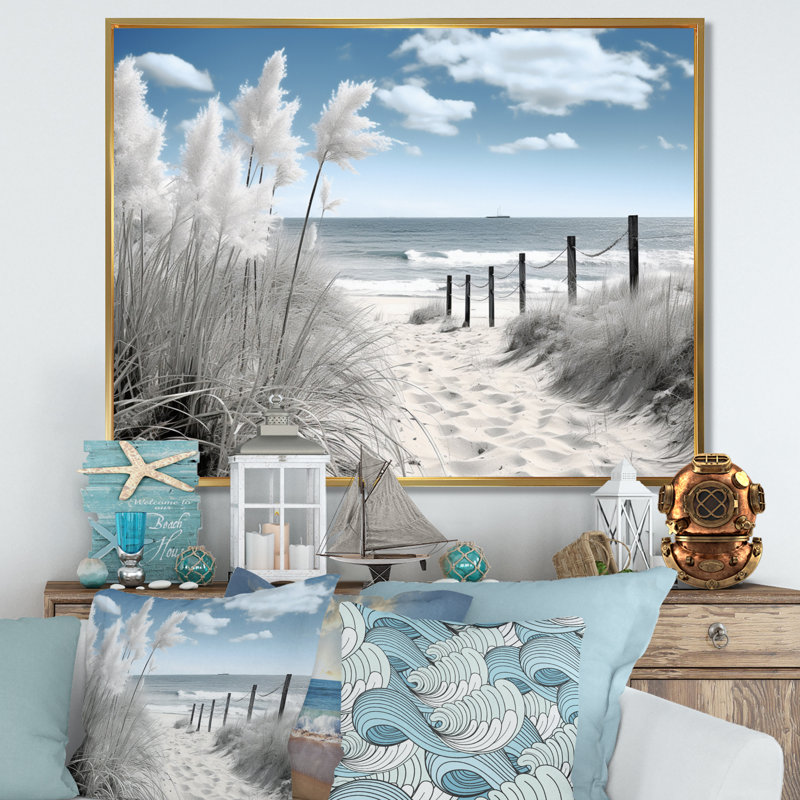 Beach Seascape Dreams Path II - Print, Single Picture Framed, 24" H x 32" W, White