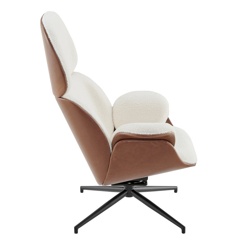 Ivory Faux Leather Swivel Lounge Chair with Metal Frame