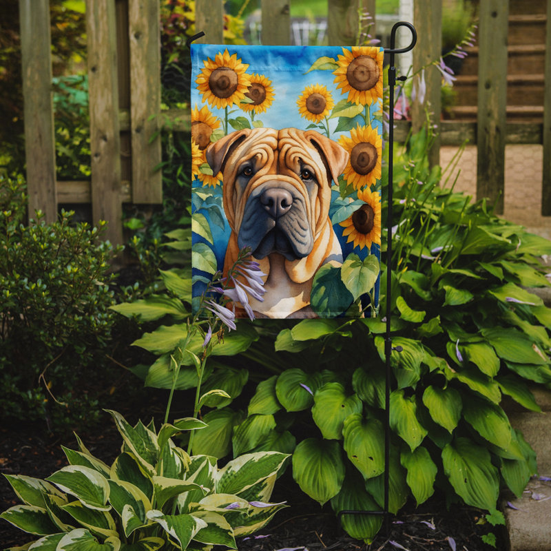 Lévrier irlandais dans le drapeau du jardin de tournesols, Shar Pei