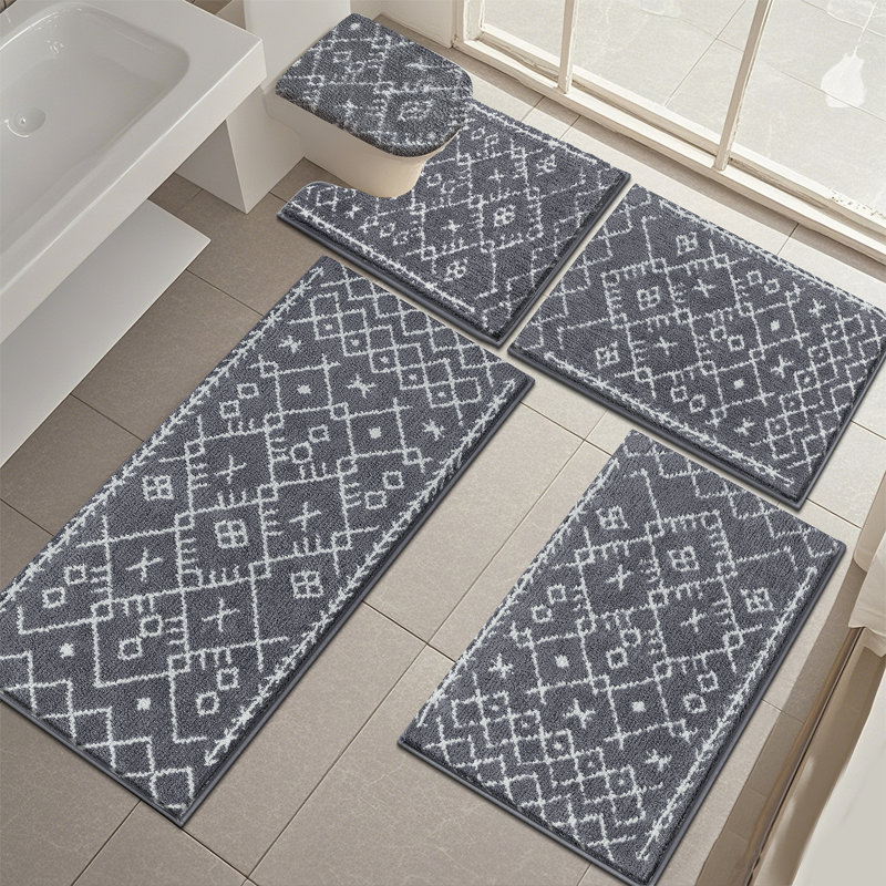 Absorbent Bath Rug Bathroom Mat(Set of 5), Dark Gray