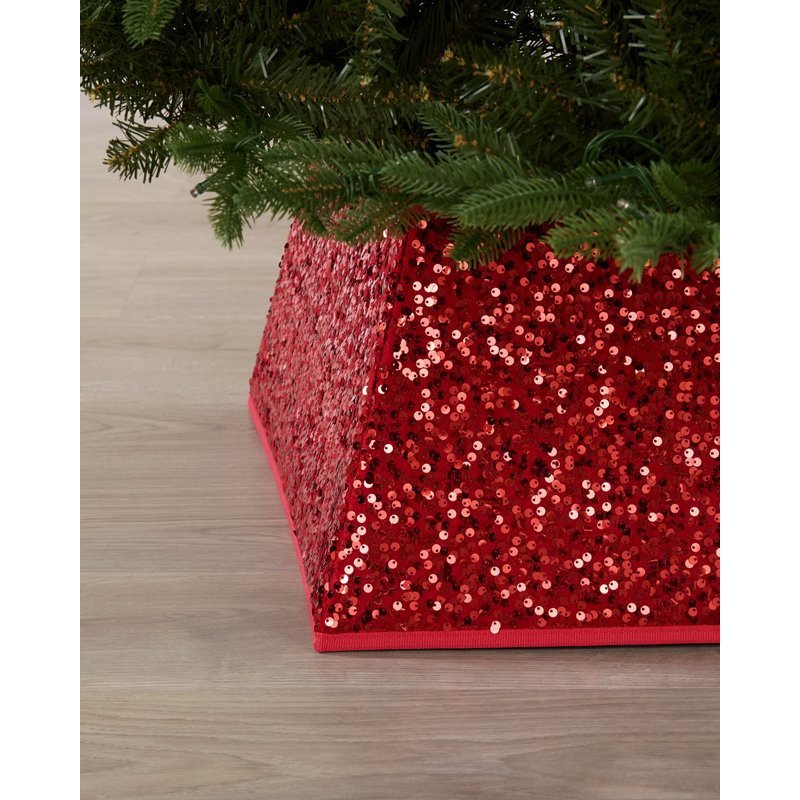 Red Sequin Square Christmas Tree Collar, 36cm