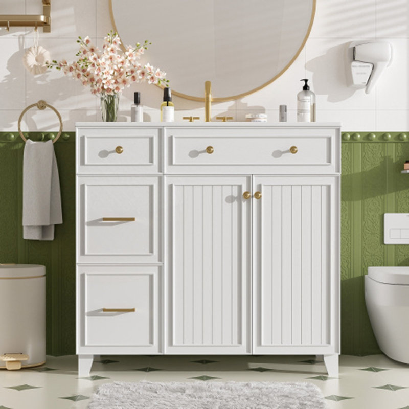 Meuble-lavabo 36 po avec lavabo en céramique, Blanc