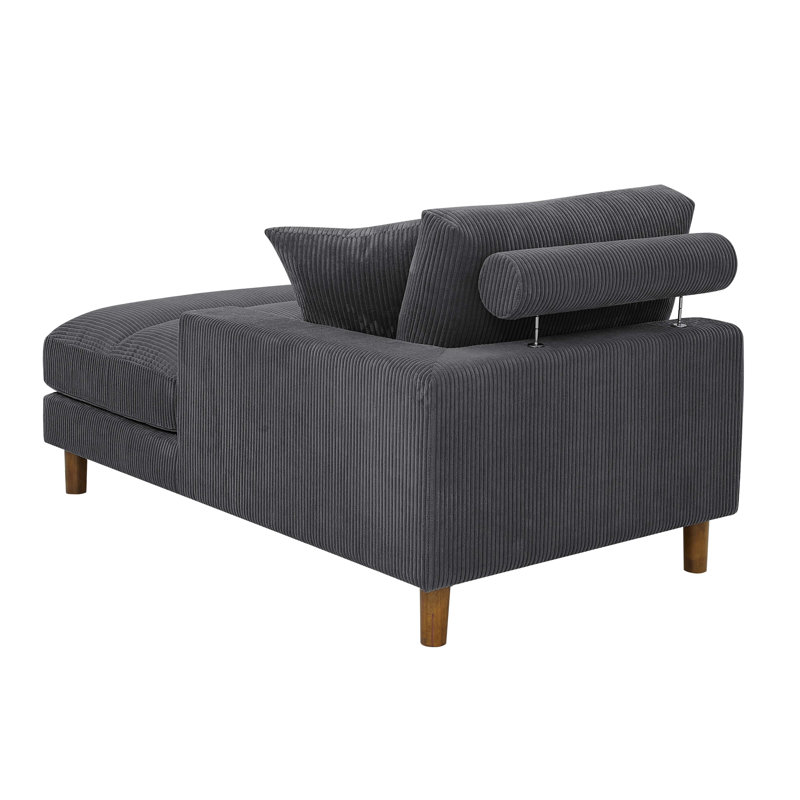 Chaise longue rembourrée Waxman, Gris foncé, Chaise longue à accoudoir droit
